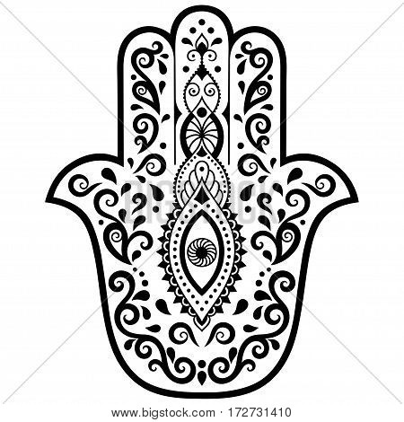 Vector hamsa hand drawn symbol. Decorative pattern in oriental style for the interior decoration and drawings with henna. The ancient symbol of the 
