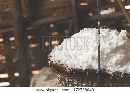 Boiling Rock Salt Traditional Salt Making Of Nan Province,thailand. Selective Focus.