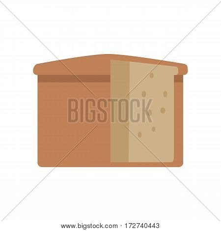 Loaf of bread vector in flat style design. Cake or bun with sliced part for baking concepts, bakery logotypes, food and healthy nutrition illustrating. Isolated on white background.
