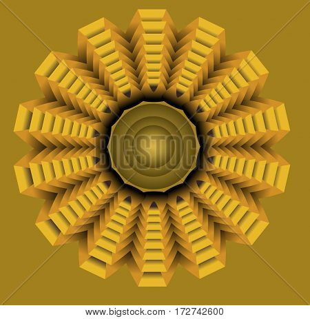 Yellow star in op art style golden symmetric circle element
