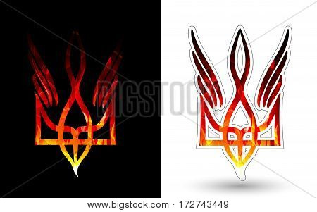 Ukraine Coat of Arms on black and white background trident