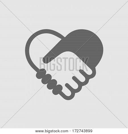 Hands shaking forming a heart vector icon EPS 10. Simple handshake isolated logo symbol.