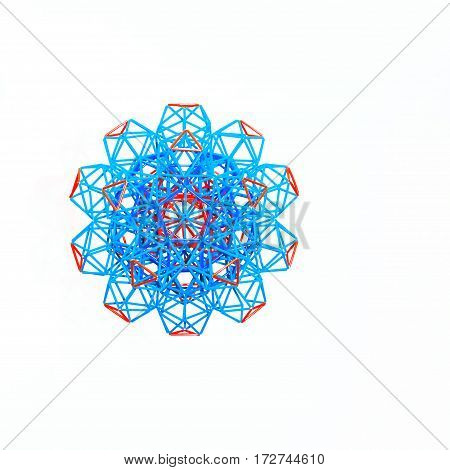 Multicolored handmade three-dimensional model of geometric solid on a white background.
