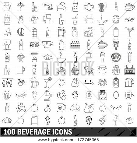 100 beverage icons set in outline style for any design vector illustration
