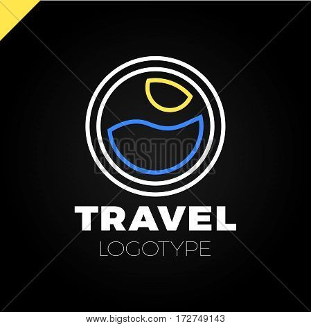 Sun And Sea Logo Design Template. Vector Colorful Sign Logotypes For Travel Agency. Cruise Summer Ci