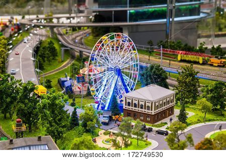 Model of railway and a city district