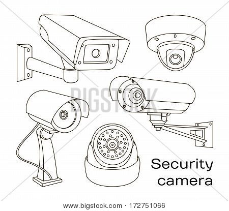 Security camera set . Vector Illustration isolated on white background