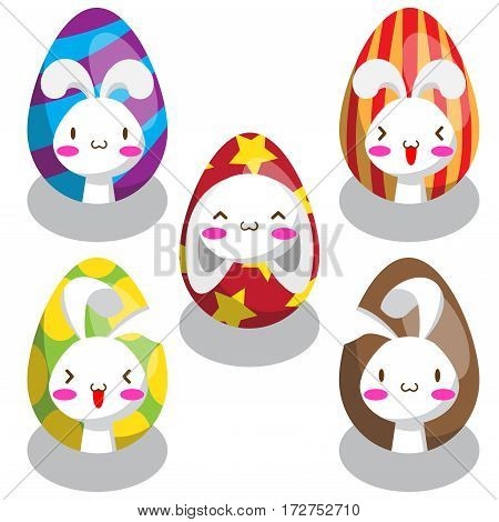 Five sets of Easter bunny on Easter egg