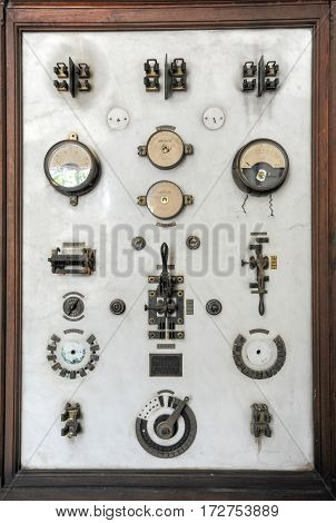 Camargue, France - 14 June 2013: Old electrical panel
