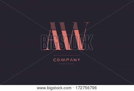 Aw A W Pink Vintage Retro Letter Company Logo Icon Design
