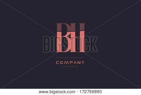Bh B H Pink Vintage Retro Letter Company Logo Icon Design