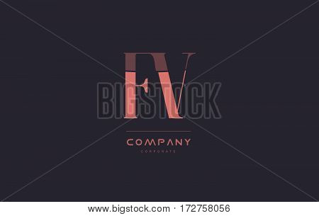 Fv F V Pink Vintage Retro Letter Company Logo Icon Design