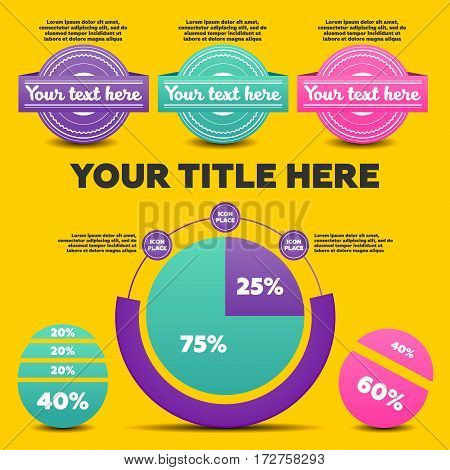 Infographic elements. 3 labels and pie chart