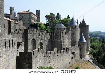 Carcassonne, France - 29 June 2012: The fort of Carcassonne on France