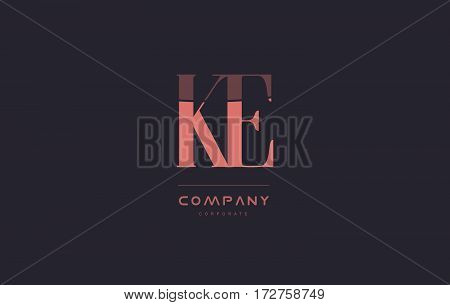 Ke K E Pink Vintage Retro Letter Company Logo Icon Design