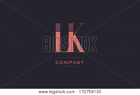 Lk L K Pink Vintage Retro Letter Company Logo Icon Design