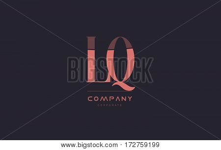 Lq L Q Pink Vintage Retro Letter Company Logo Icon Design