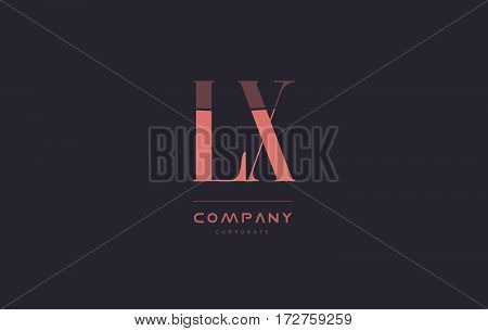 Lx L X Pink Vintage Retro Letter Company Logo Icon Design