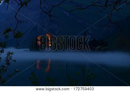 Castle toblino on the lake toblino from italy