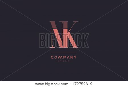 Nk N K Pink Vintage Retro Letter Company Logo Icon Design