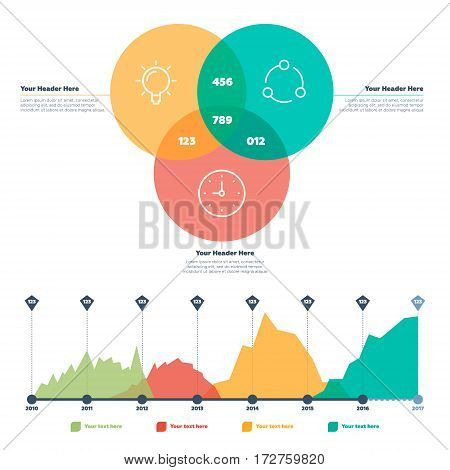 Infographics elements. Line chart and circles vector illustration