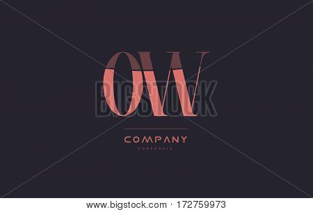 Ow O W Pink Vintage Retro Letter Company Logo Icon Design