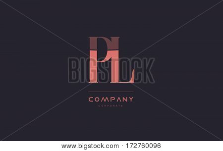 Pl P L Pink Vintage Retro Letter Company Logo Icon Design
