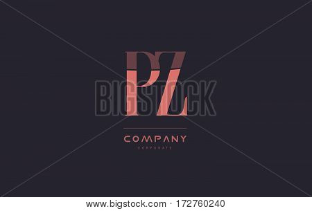 Pz P Z Pink Vintage Retro Letter Company Logo Icon Design