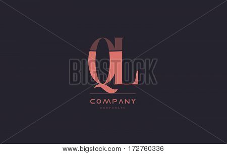 Ql Q L Pink Vintage Retro Letter Company Logo Icon Design