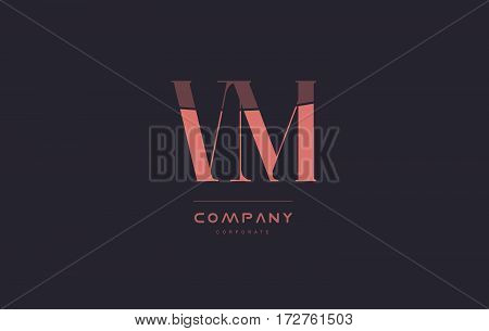 Vm V M Pink Vintage Retro Letter Company Logo Icon Design