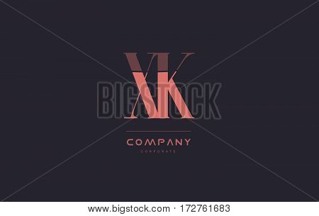 Xk X K Pink Vintage Retro Letter Company Logo Icon Design