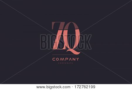 Zq Z Q Pink Vintage Retro Letter Company Logo Icon Design