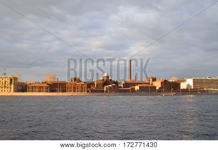 Historical prison Crosses and Neva River in St.Petersburg Russia.