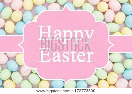 Old fashion Easter greeting Retro Easter eggs candy with text Happy Easter 3D Illustration