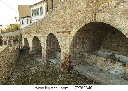 Panoramic view of ancient fountain in Grottammare, Marche, Italy
