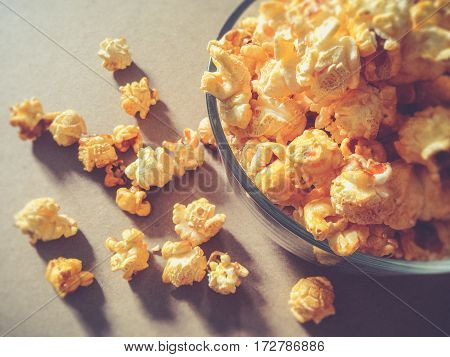 View on top bowl with popcorn texture background