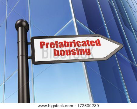 Construction concept: sign Prefabricated Housing on Building background, 3D rendering