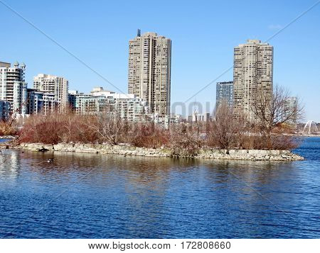 The complex of buildings Humber Bay on a shore of the Lake Ontario in Toronto Canada February 16 2017