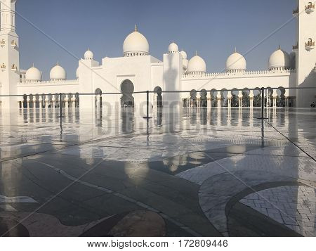 ABU DHABI, UAE-FEB 11, 2017: Sheikh Zayed Grand Mosque in Abu Dhabi, United Arab Emirates. It is the key place of worship and may be visited by more than 40,000 people during Eid.