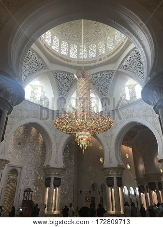 ABU DHABI, UAE-FEB 11, 2017: Sheikh Zayed Grand Mosque in Abu Dhabi, United Arab Emirates. It is the key place of worship and may be visited by more than 40,000 people during Eid.