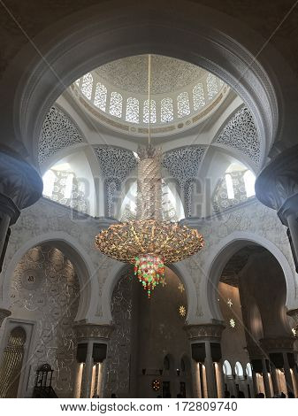 ABU DHABI, UAE-FEB 11, 2017: Sheikh Zayed Grand Mosque in Abu Dhabi, United Arab Emirates. It is the key place of worship and may be visited by more than 40,000 people during Eid.
