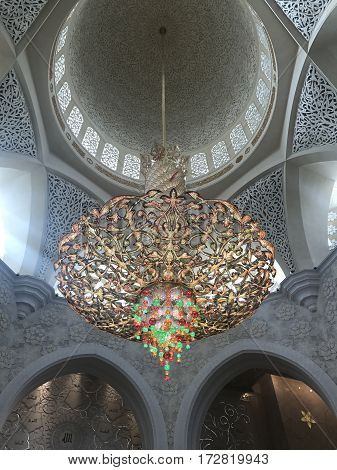 ABU DHABI, UAE-FEB 11, 2017: Sheikh Zayed Grand Mosque in Abu Dhabi, United Arab Emirates. It is the key place of worship in the UAE and may be visited by more than 40,000 people during Eid.