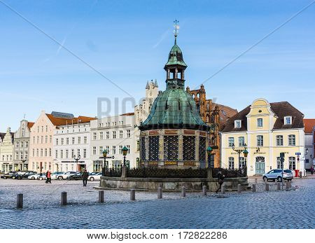 WISMAR GERMANY - February 21 2017: View of the Market Square in the Old Town of Wismar