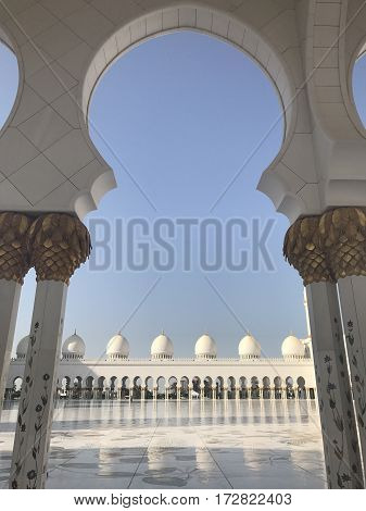 ABU DHABI, UAE-FEB 11, 2017: Sheikh Zayed Grand Mosque in Abu Dhabi, United Arab Emirates. It is the key place of worship in the UAE and may be visited by more than 40,000 people during Eid.