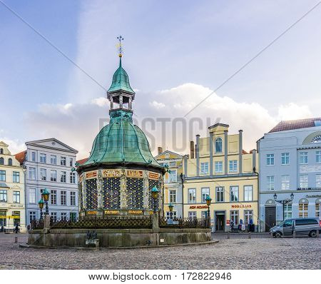 WISMAR GERMANY - February 21 2017: View of the Market Square in the Old Town of Wismar