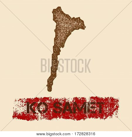 Ko Samet Distressed Map. Grunge Patriotic Poster With Textured Island Ink Stamp And Roller Paint Mar