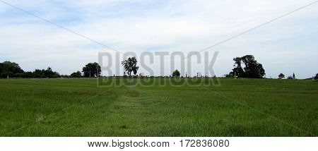 Panoramic view of the angle and the high water mark of the confederacy on Cemetery Ridge, Getysburg national military park, Getysburg Pennsylvania