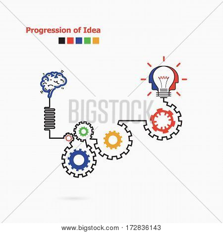 Creative light bulb symbol with linear of gear shape. Progression of idea concept. Business education and industrial idea concept. Vector illustration