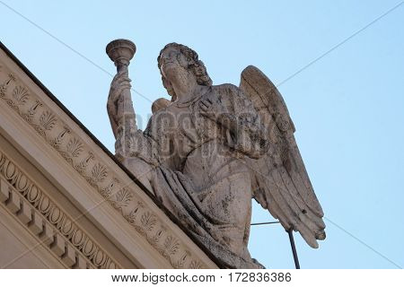 ROME, ITALY - SEPTEMBER 03: Angel, San Rocco church dedicated to Saint Roch. Founded in 1499 by Pope Alexander VI as the chapel of an adjacent hospital in Rome, Italy on September 03, 2016.