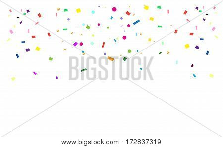 Bright Confetti festive background. Colorful confetti on white background. Vector illustration.